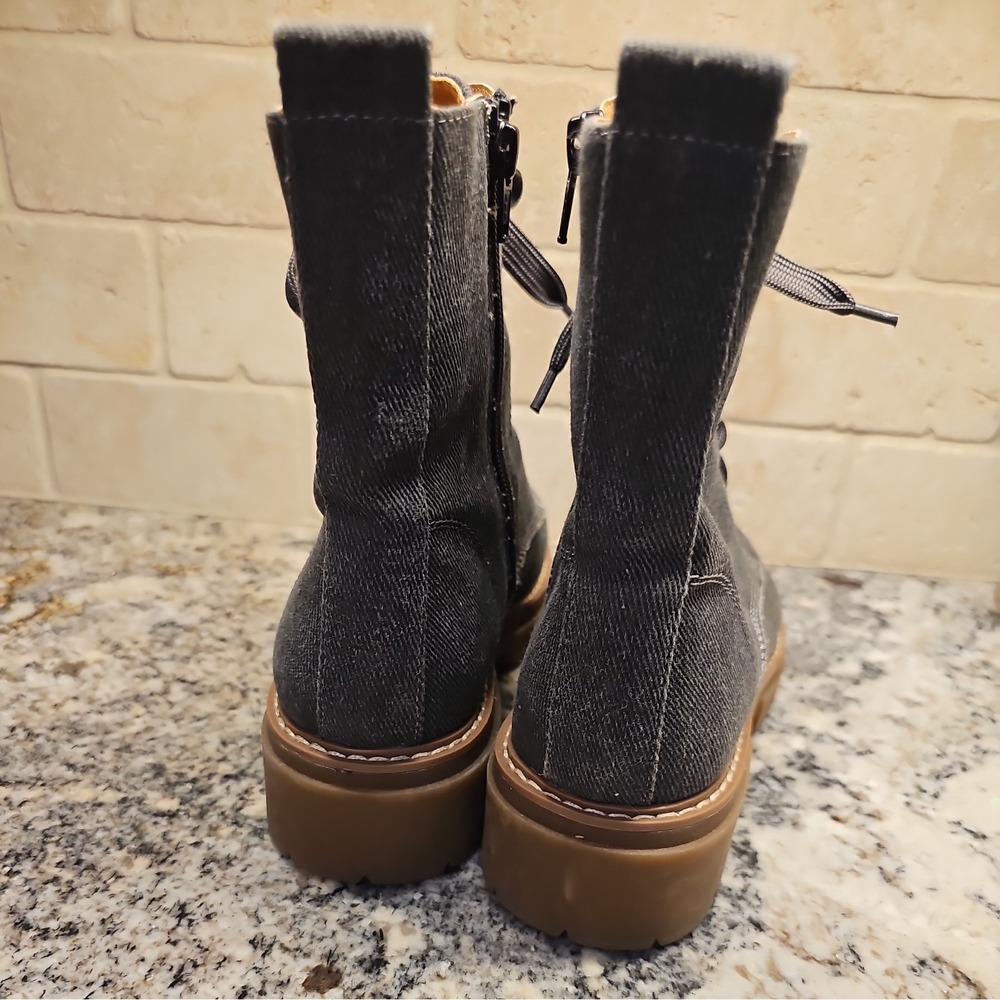 Sun Stone Womens Ankle Boots Size 8.5M Gray Denim Heavy Canvas Side Zip Lug Sole - Picture 5 of 9